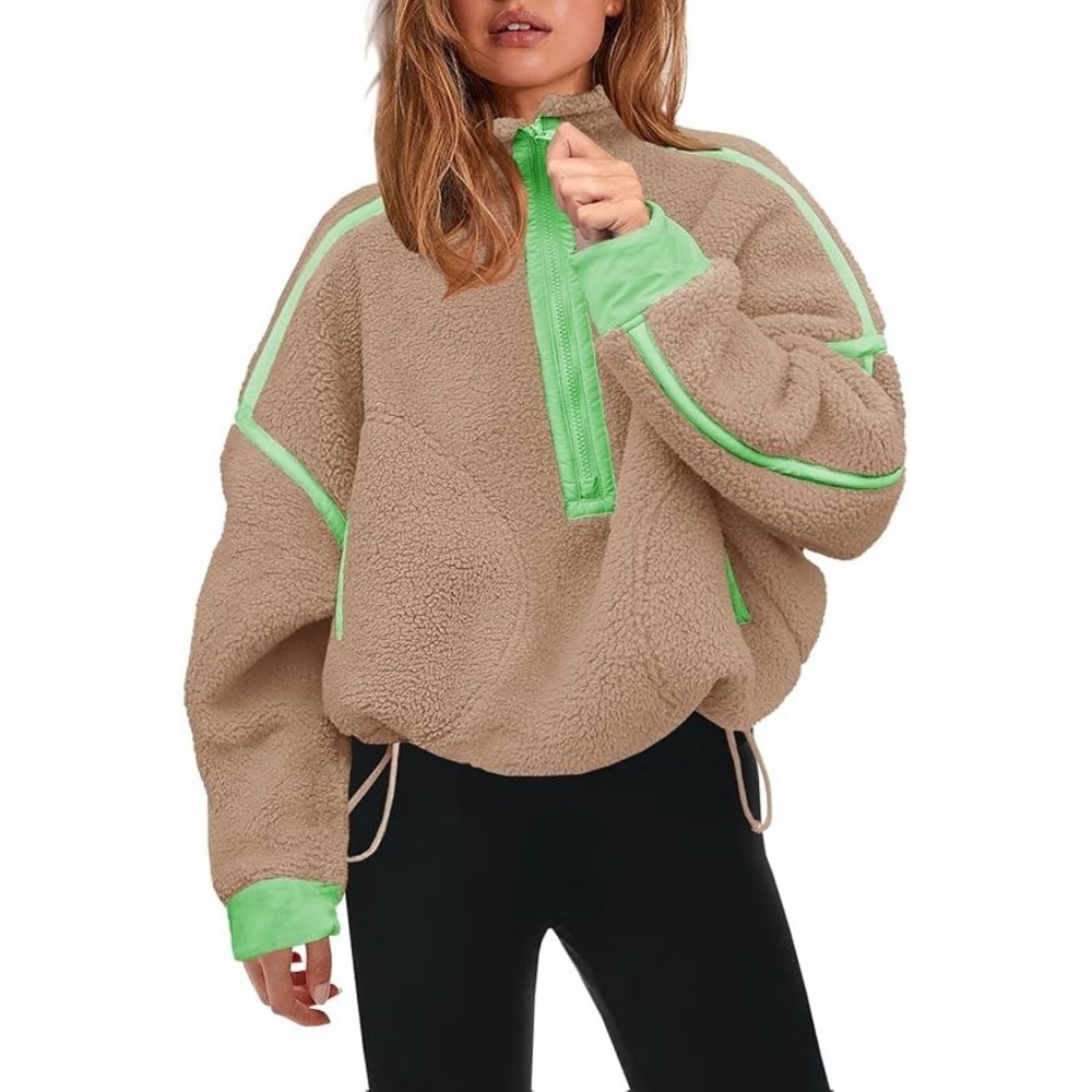 Free People Fleece Pullover Size S 1/4 Zip Cropped Y2K Pocket Athleisure A011546